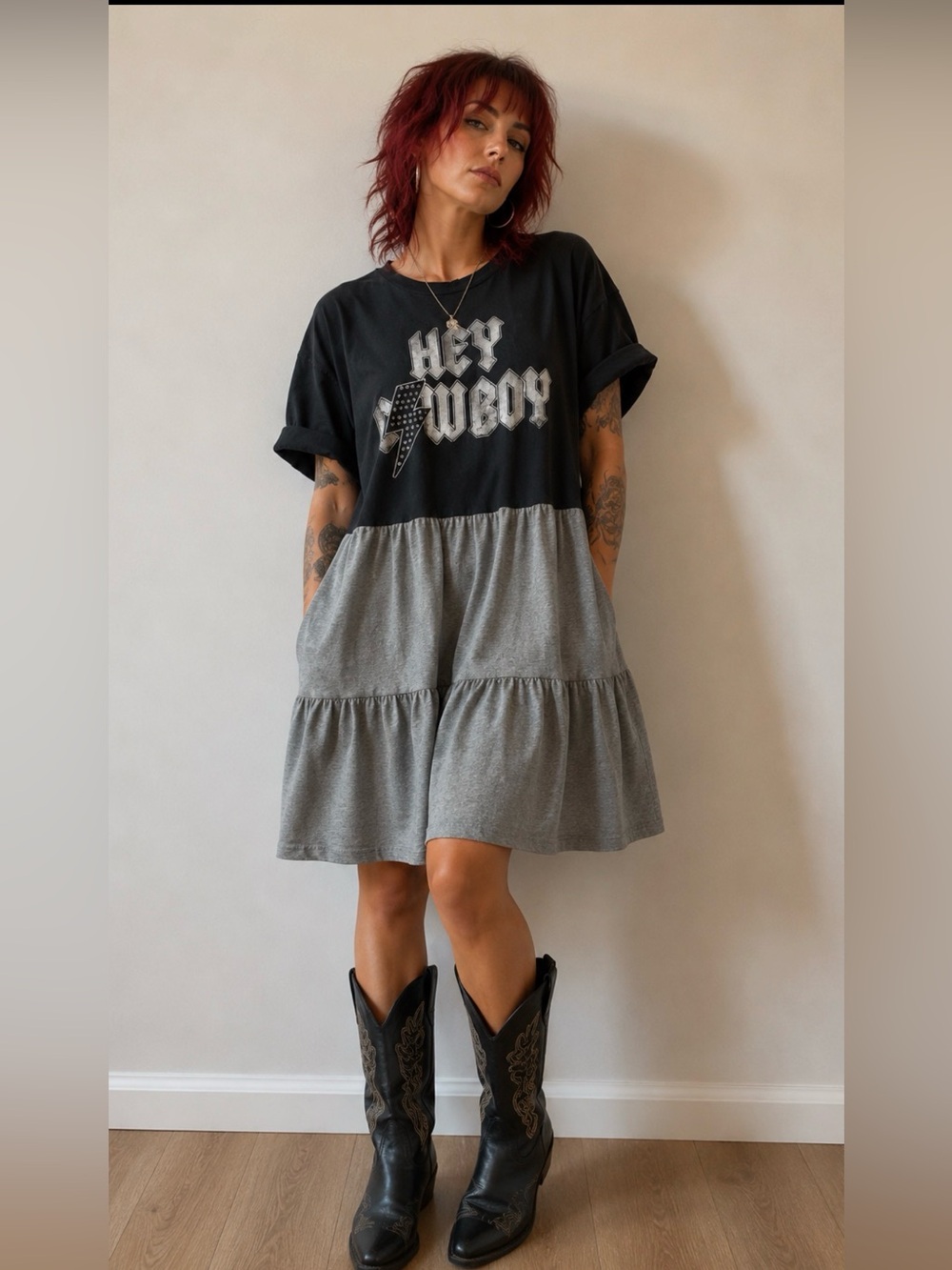 Custom “Hey Cowboy” Tee Dress XL (Upcycled)